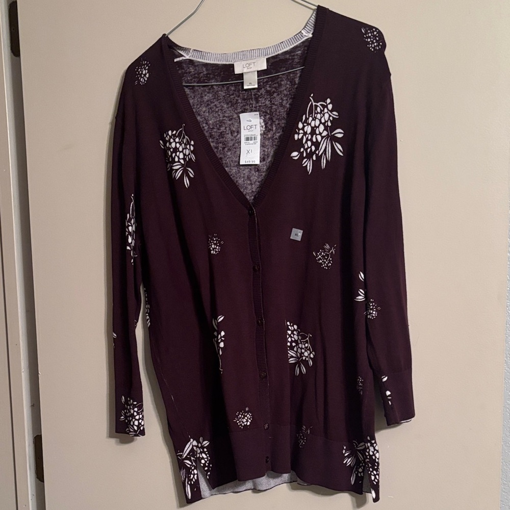 LOFT Women's Plum Floral Cardigan